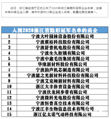 寧波艾克姆新材料有限公司成為“2020浙江省隱形冠 軍”